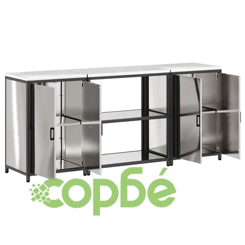 Комплект за кухненско съхранение от неръждаема стомана 3 части сив 210x50x92 см ➤ топ цена ➤ sorbe.bg