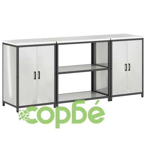 Комплект за кухненско съхранение 3 части от поцинкована стомана сив 210x50x92 см ➤ топ цена ➤ sorbe.bg