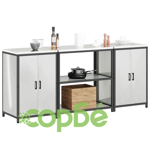 Комплект за кухненско съхранение 3 части от поцинкована стомана сив 210x50x92 см ➤ топ цена ➤ sorbe.bg