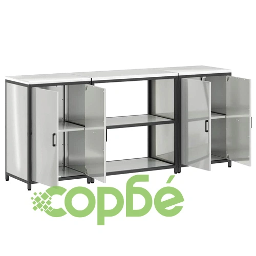 Комплект за кухненско съхранение 3 части от поцинкована стомана сив 210x50x92 см ➤ топ цена ➤ sorbe.bg