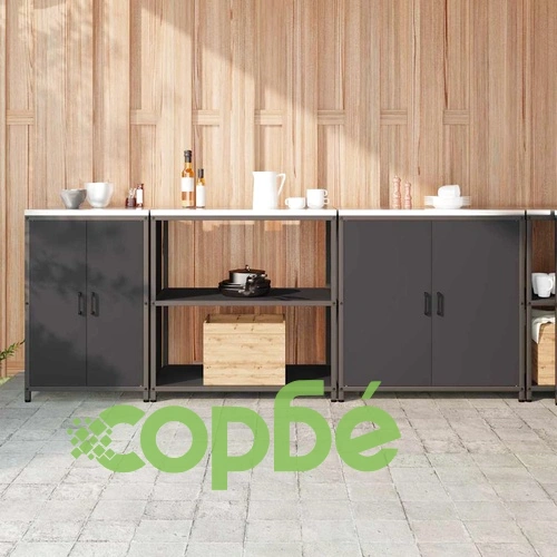 Комплект за кухненско съхранение 3 части от студено валцована стомана 240x50x92 см Черен ➤ топ цена ➤ sorbe.bg