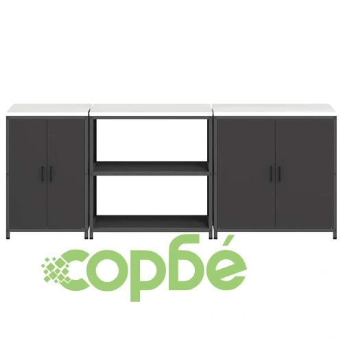 Комплект за кухненско съхранение 3 части от студено валцована стомана 240x50x92 см Черен ➤ топ цена ➤ sorbe.bg