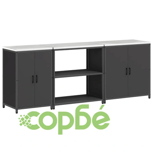 Комплект за кухненско съхранение 3 части от студено валцована стомана 240x50x92 см Черен ➤ топ цена ➤ sorbe.bg