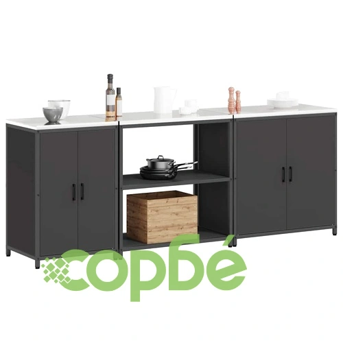 Комплект за кухненско съхранение 3 части от студено валцована стомана 240x50x92 см Черен ➤ топ цена ➤ sorbe.bg