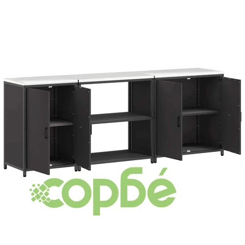 Комплект за кухненско съхранение 3 части от студено валцована стомана 240x50x92 см Черен ➤ топ цена ➤ sorbe.bg