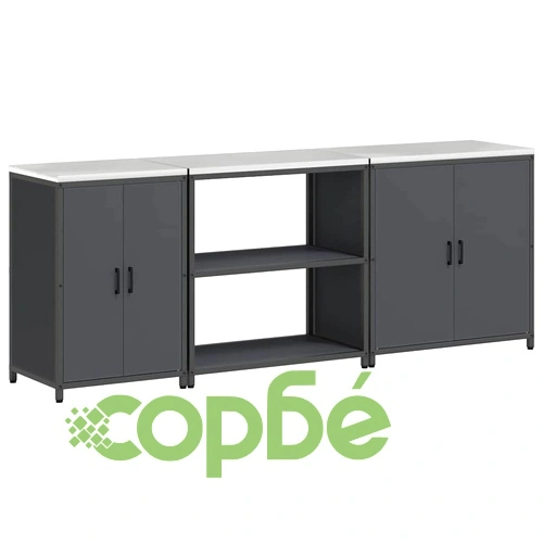 Комплект за кухненско съхранение 3 части от студено валцована стомана - антрацит 240x50x92 см ➤ топ цена ➤ sorbe.bg