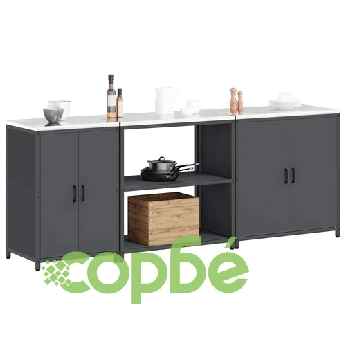 Комплект за кухненско съхранение 3 части от студено валцована стомана - антрацит 240x50x92 см ➤ топ цена ➤ sorbe.bg