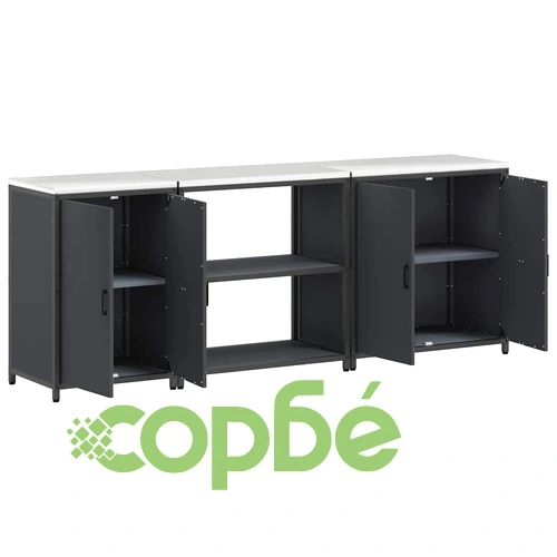 Комплект за кухненско съхранение 3 части от студено валцована стомана - антрацит 240x50x92 см ➤ топ цена ➤ sorbe.bg