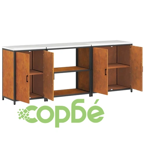 Комплект за кухненско съхранение от патинираща стомана 3 части 240x50x92 см ➤ топ цена ➤ sorbe.bg