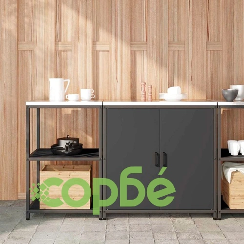 Комплект кухненски шкафове за съхранение 2 части черна студено валцована стомана 150x50x92 см ➤ топ цена ➤ sorbe.bg