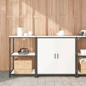 Комплект кухненски шкафове за съхранение 2 части бяло 150x50x92 см студено валцована стомана