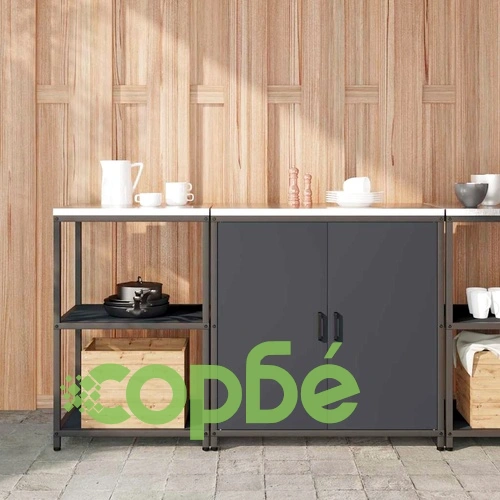 Комплект кухненско съхранение от студено валцована стомана 2 части Антрацит 150x50x92 см ➤ топ цена ➤ sorbe.bg