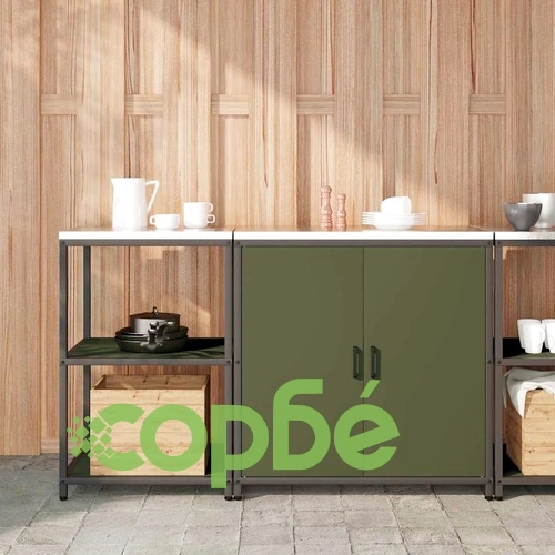 Комплект кухненско съхранение 2 части стомана маслинено зелено 150x50x92 см ➤ топ цена ➤ sorbe.bg