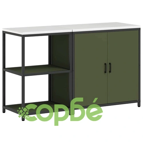 Комплект кухненско съхранение 2 части стомана маслинено зелено 150x50x92 см ➤ топ цена ➤ sorbe.bg