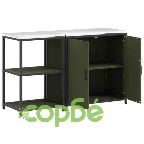 Комплект кухненско съхранение 2 части стомана маслинено зелено 150x50x92 см ➤ топ цена ➤ sorbe.bg