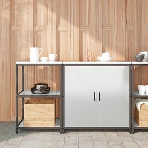 Комплект кухненско съхранение 2 части неръждаема стомана сив 150x50x92 см