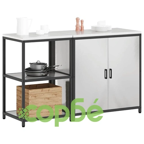 Комплект кухненско съхранение 2 части неръждаема стомана сив 150x50x92 см ➤ топ цена ➤ sorbe.bg