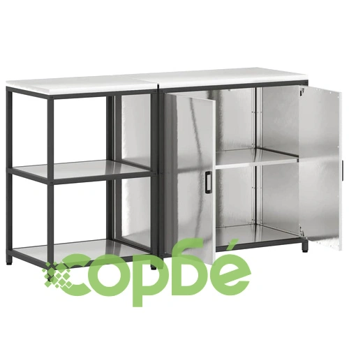 Комплект кухненско съхранение 2 части неръждаема стомана сив 150x50x92 см ➤ топ цена ➤ sorbe.bg