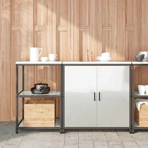 Комплект кухненски шкафове за съхранение 2 части сив поцинкована стомана 150x50x92 см