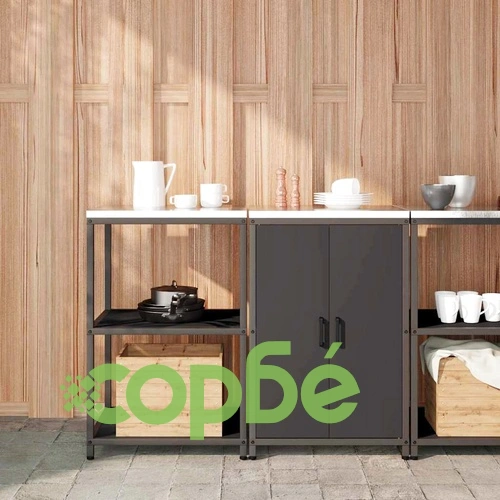 Комплект за кухненско съхранение 2 части от студено валцована стомана черен 120 x 50 x 92 см ➤ топ цена ➤ sorbe.bg