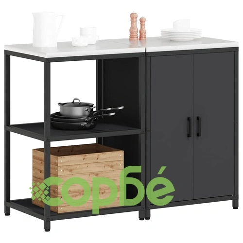 Комплект за кухненско съхранение 2 части от студено валцована стомана черен 120 x 50 x 92 см ➤ топ цена ➤ sorbe.bg