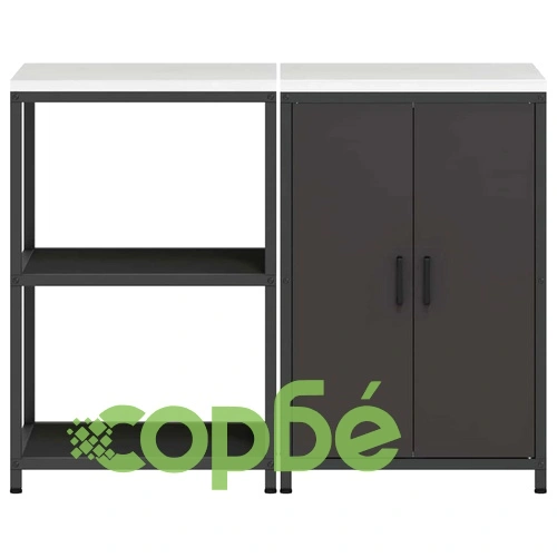 Комплект за кухненско съхранение 2 части от студено валцована стомана черен 120 x 50 x 92 см ➤ топ цена ➤ sorbe.bg