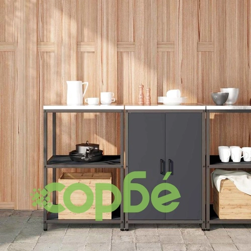 Двучастен комплект за кухненско съхранение от студено валцована стомана 120x50x92 см Антрацит ➤ топ цена ➤ sorbe.bg