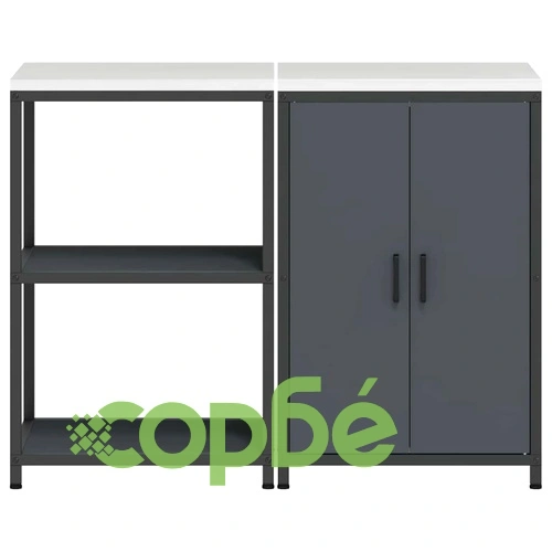 Двучастен комплект за кухненско съхранение от студено валцована стомана 120x50x92 см Антрацит ➤ топ цена ➤ sorbe.bg