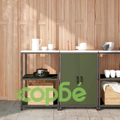 Комплект за кухненско съхранение 2 части от студено валцована стомана 120x50x92 см - маслинено зелено ➤ топ цена ➤ sorbe.bg