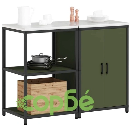 Комплект за кухненско съхранение 2 части от студено валцована стомана 120x50x92 см - маслинено зелено ➤ топ цена ➤ sorbe.bg
