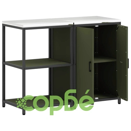Комплект за кухненско съхранение 2 части от студено валцована стомана 120x50x92 см - маслинено зелено ➤ топ цена ➤ sorbe.bg