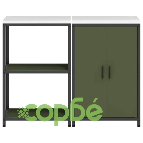 Комплект за кухненско съхранение 2 части от студено валцована стомана 120x50x92 см - маслинено зелено ➤ топ цена ➤ sorbe.bg
