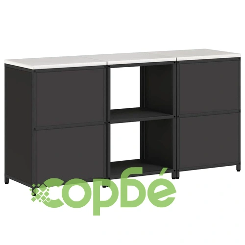 Комплект кухненско съхранение 3 части студено валцована стомана черен 180x50x92 см ➤ топ цена ➤ sorbe.bg