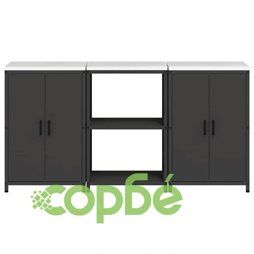 Комплект кухненско съхранение 3 части студено валцована стомана черен 180x50x92 см ➤ топ цена ➤ sorbe.bg