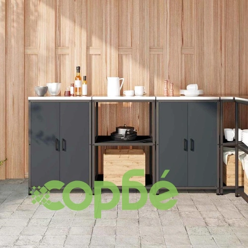 Комплект кухненско съхранение 3 части студено валцована стомана антрацит 180x50x92 см ➤ топ цена ➤ sorbe.bg