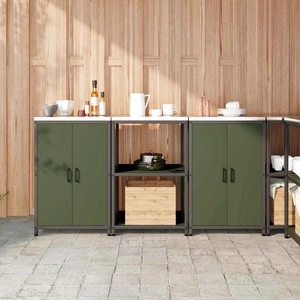 Комплект за кухненско съхранение 3 части от студено валцована стомана 180x50x92 см маслинено зелен