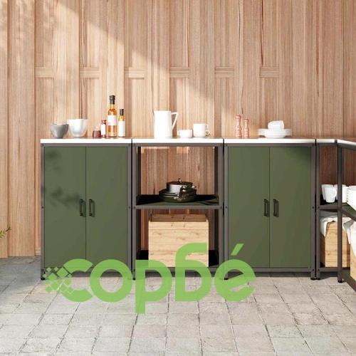 Комплект за кухненско съхранение 3 части от студено валцована стомана 180x50x92 см маслинено зелен ➤ топ цена ➤ sorbe.bg