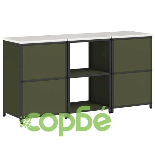 Комплект за кухненско съхранение 3 части от студено валцована стомана 180x50x92 см маслинено зелен ➤ топ цена ➤ sorbe.bg