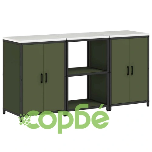 Комплект за кухненско съхранение 3 части от студено валцована стомана 180x50x92 см маслинено зелен ➤ топ цена ➤ sorbe.bg