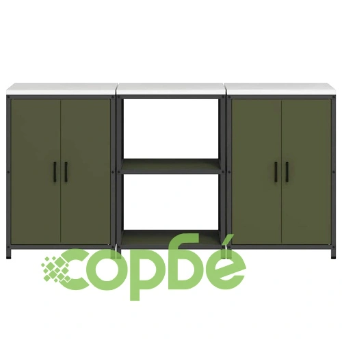 Комплект за кухненско съхранение 3 части от студено валцована стомана 180x50x92 см маслинено зелен ➤ топ цена ➤ sorbe.bg
