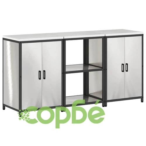 Комплект за кухненско съхранение 3 части - Сив, стоманен, 180 x 50 x 92 см ➤ топ цена ➤ sorbe.bg