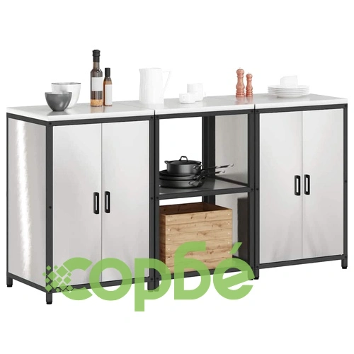 Комплект за кухненско съхранение 3 части - Сив, стоманен, 180 x 50 x 92 см ➤ топ цена ➤ sorbe.bg