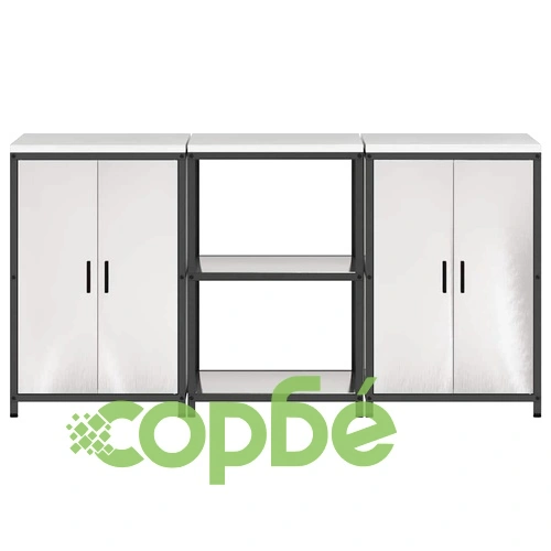 Комплект за кухненско съхранение 3 части - Сив, стоманен, 180 x 50 x 92 см ➤ топ цена ➤ sorbe.bg