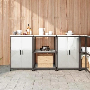 Комплект за кухненско съхранение 3 части от поцинкована стомана сив 180x50x92 см