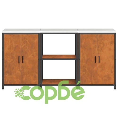 Комплект кухненско съхранение 3 части от патинираща стомана 180x50x92 см ➤ топ цена ➤ sorbe.bg