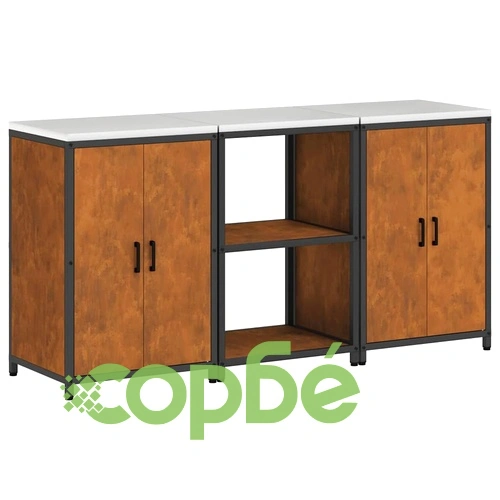 Комплект кухненско съхранение 3 части от патинираща стомана 180x50x92 см ➤ топ цена ➤ sorbe.bg