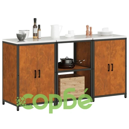 Комплект кухненско съхранение 3 части от патинираща стомана 180x50x92 см ➤ топ цена ➤ sorbe.bg