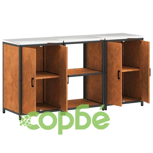 Комплект кухненско съхранение 3 части от патинираща стомана 180x50x92 см ➤ топ цена ➤ sorbe.bg