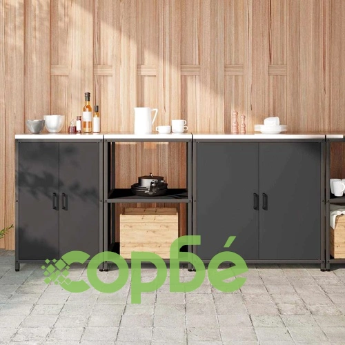 Комплект кухненски шкафове за съхранение 3 части от студено валцована стомана - черен цвят 210x50x92 см ➤ топ цена ➤ sorbe.bg