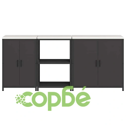 Комплект кухненски шкафове за съхранение 3 части от студено валцована стомана - черен цвят 210x50x92 см ➤ топ цена ➤ sorbe.bg